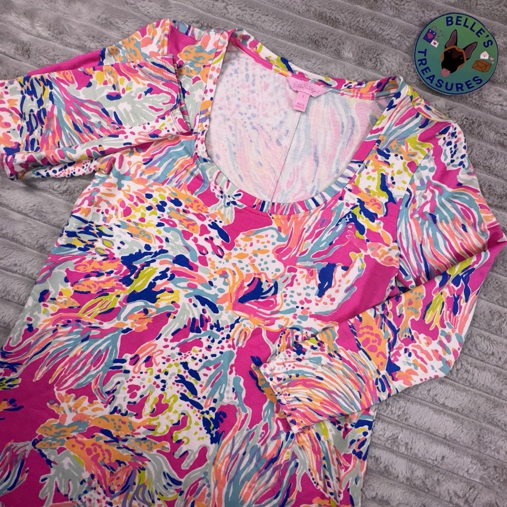 Lilly Pulitzer Dress Small Tiki Pink‎ Devon Stretch Beach Fit & Flare Modal
